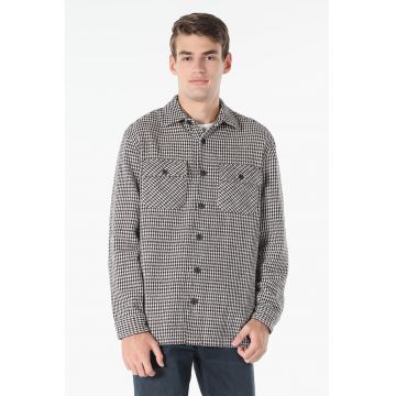 Camasa cu imprimeu houndstooth si buzunare aplicate