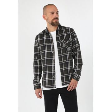 Camasa Cu Maneca Lunga De Barbati Kaki Slim Fit carouri