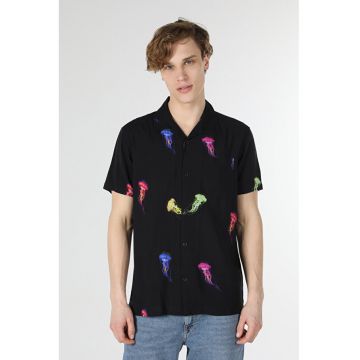 Camasa Cu Maneca Scurta De Barbati Negru Regular Fit