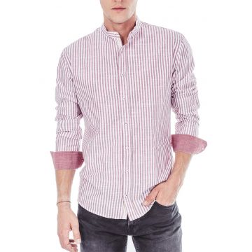Camasa de bumbac cu model in dungi si guler Mao