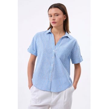 Camasa din bumbac si in cu maneci scurte si model in dungi