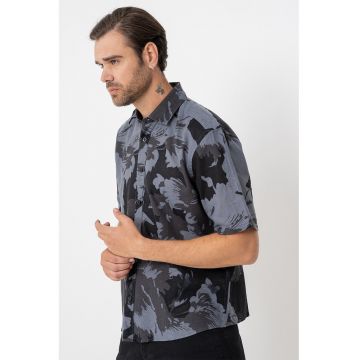 Camasa regular fit din amestec de in si bumbac