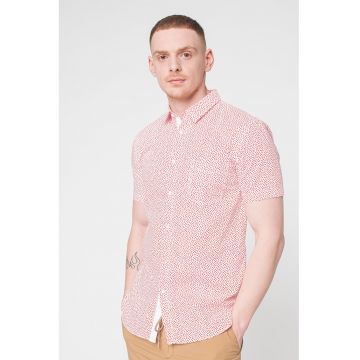 Camasa slim fit cu maneci scurte Magneton - Rosu/Alb