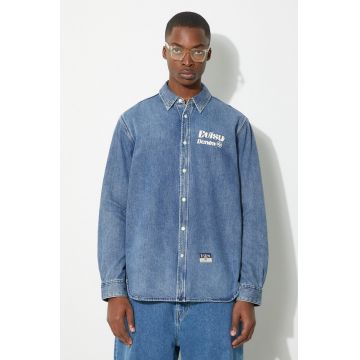 Evisu camasa jeans Brush Daicock Printed barbati, cu guler clasic, relaxed, 2ESHTM4DL1015