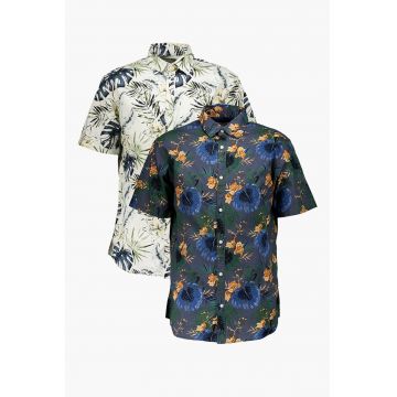 Set de camasi cu model tropical si maneci scurte Hawaii - 2 Piese