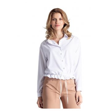 Camasa alba pentru femei  M647 - maneca lunga - poliester - elastic in partea de jos