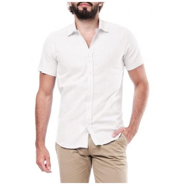 Camasa barbati  alb - bumbac si in - croiala clasica - maneca scurta -