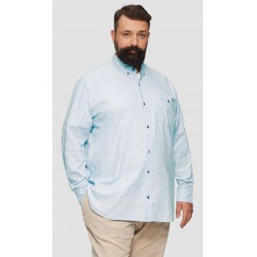Camasa barbati big sizes - cu maneca lunga si imprimeu in carouri - Regular fit - Albastru deschis