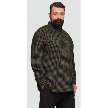 Camasa barbati big sizes - cu maneca lunga si imprimeu in carouri - Regular fit - Maro inchis