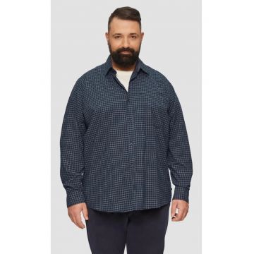 Camasa barbati big sizes din amestec de bumbac cu elastan - imprimeu in carouri - croiala Regular fit - Bleumarin