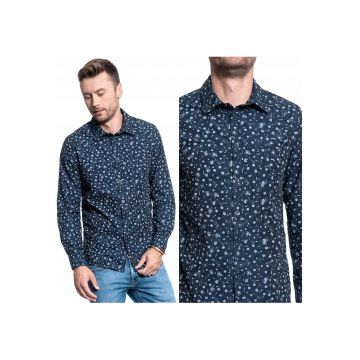 Camasa Barbati -  Casper Kc Aop - Regular Fit - Nasturi - 100% Bumbac - Fara Buzunare - M Intl - Albastru