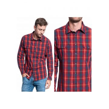 Camasa Barbati -  Clemens Kc Grid - Croiala Regulara - Nasturi - Carouri - 100% Bumbac - M Intl - Rosu