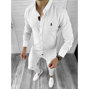 Camasa barbati slim fit alba cu imprimeu 11627 O4-3.3