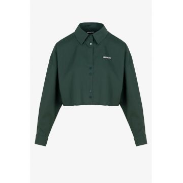 Camasa crop cu guler clasic Ivy - Verde padure
