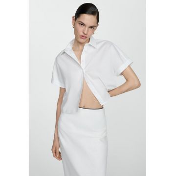 Camasa crop din bumbac cu maneci scurte
