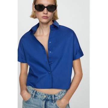 Camasa crop din bumbac cu maneci scurte