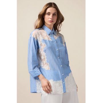 Camasa cu insertii din dantela si model in dungi