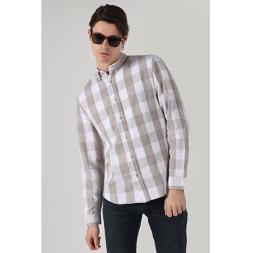 Camasa Cu Maneca Lunga De Barbati Bej Slim Fit