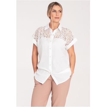 Camasa dama  ajurata - maneca scurta - dantela - ecru - poliester