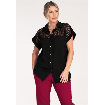 Camasa dama  ajurata - neagra - maneca scurta - dantela - poliester 80%