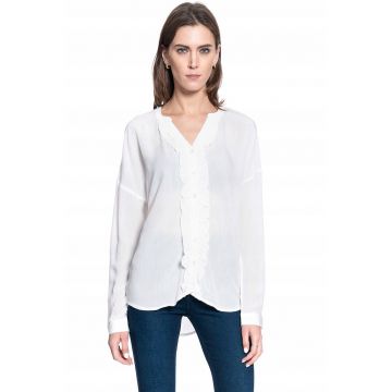 Camasa Dama -  Edda V Ruffles - Croi: Regular Fit - Inchidere: Nasturi - Material: 100% Bumbac - Numar Buzunare: 0 - S Intl - Alb