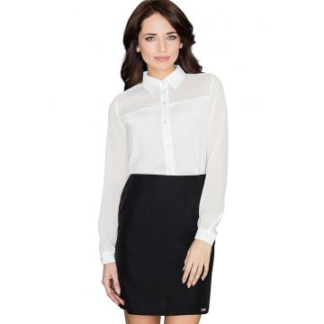Camasa dama  K229 - alb - poliester/elastan - maneca lunga - design clasic -