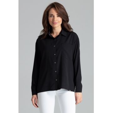 Camasa dama -  L059 - neagra - poliester - maneca lunga -