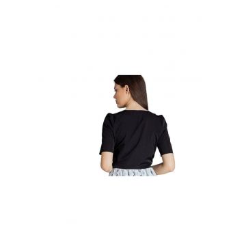 Camasa dama -  neagra - scurta - cu decolteu inima - maneci scurte - poliester.