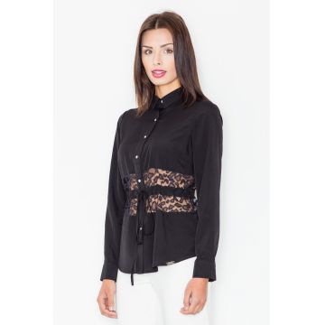 Camasa dama -  Poliester/Viscoza/Elastan - Insertie dantela - Negru -