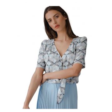 Camasa dama -  scurta - cu decolteu in forma de inima - maneci scurte - multicolor - poliester