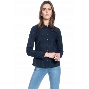 Camasa De Dama Din Material -  Emma Kc Dobby - Croi: Regular Fit - Inchidere: Nasturi - Compozitie Material: 100% Bumbac - Numar De Buzunare: 0 - S Intl - Albastru