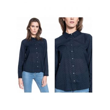 Camasa De Dama Din Material -  Emma Kc Dobby - Croi: Regular Fit - Inchidere: Nasturi - Compozitie Material: 100% Bumbac - Numar De Buzunare: 0 - S Intl - Albastru