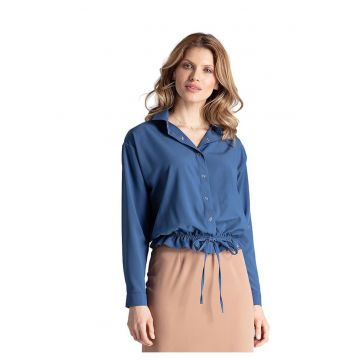 Camasa de dama  M647 - albastru - maneca lunga - poliester - elastic in partea de jos -
