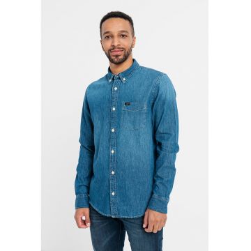 Camasa de denim cu guler fixat cu nasturi