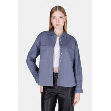 Camasa din amestec de in si denim cu design asimetric