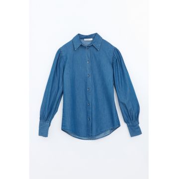 Camasa din denim cu maneci bishop