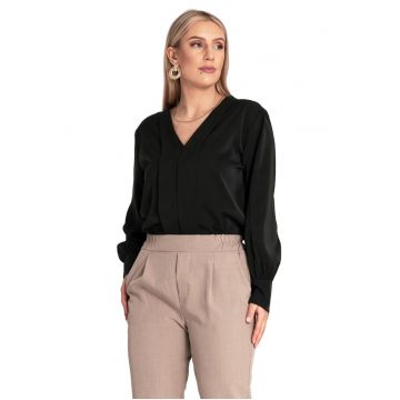 Camasa eleganta  neagra - din poliester - cu maneci lungi - decolteu in V -