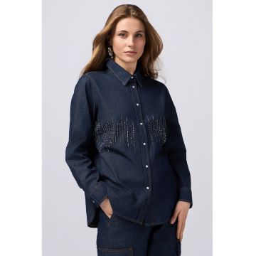 Camasa lejera din denim cu strasuri