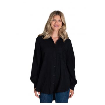 Camasa oversize pentru femei -  neagra - bumbac -