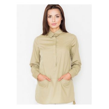 Camasa pentru dama  maneci 3/4 - bumbac - bej -