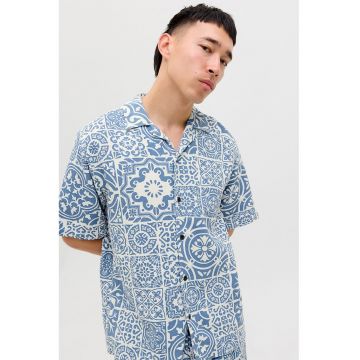 Camasa relaxed fit cu maneci scurte - Alb/Albastru pastel