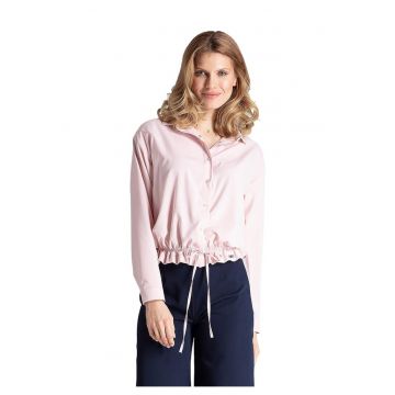 Camasa roz pentru femei  M647 - maneca lunga - design expresiv - poliester