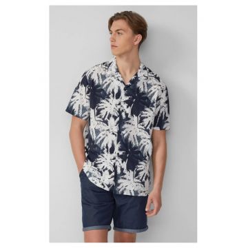 Q/S by s.Oliver Camasa barbati cu imprimeu tropical si croiala Regular Fit - Alb/Albastru -