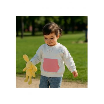Bluza cu maneca lunga si imprimeu Iepuras  - Stella - Alb si Roz - pentru fetite - Alb