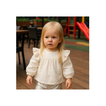 Bluza cu maneca lunga si volan -  - Minimal Optimist - Ecru - pentru fetite - Ecru