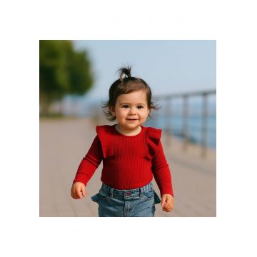 Bluza tricotata cu maneca lunga si volanase -  - It`s Our Nature - Rosu - pentru fetite - Rosu