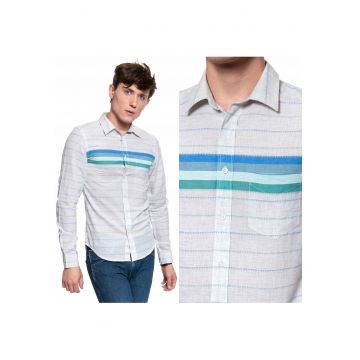 Camasa Barbati -  Camasa Cu Maneci Lungi 1 Buzunar - Croi: Slim Fit - Inchidere: Nasturi - Compozitie Material: 100% Bumbac - Numar Buzunare: 1 - Bej Melanj - 1 Bucata