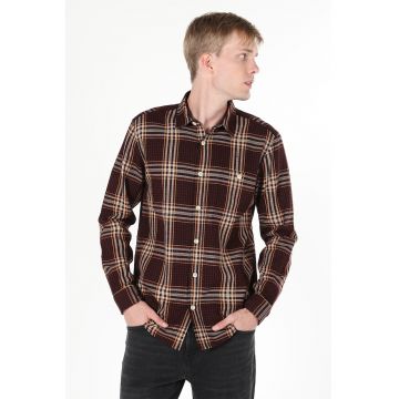 Camasa cu maneci lungi si model in carouri - Negru/Galben/Rosu inchis