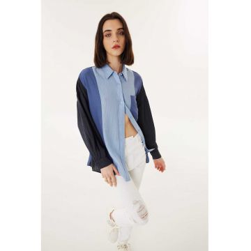 Camasa cu model colorblock si maneci lungi
