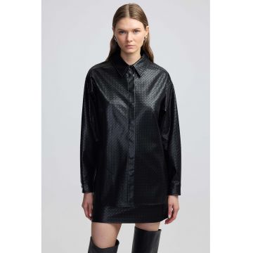 Camasa de piele ecologica cu aspect texturat - Negru